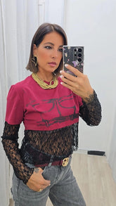 Maglia Manica pizzo Bordeaux